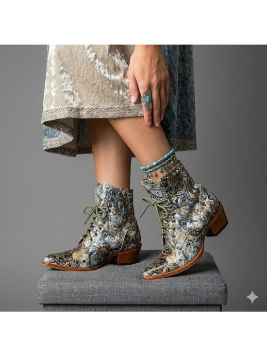 Elmcroft Shoes - Elmcroft By Jeffrey Campbell Free People Paisley Lace-Up Ankle Boots 7M